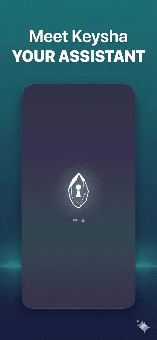 Keysha app opening screen with the Keysha logo